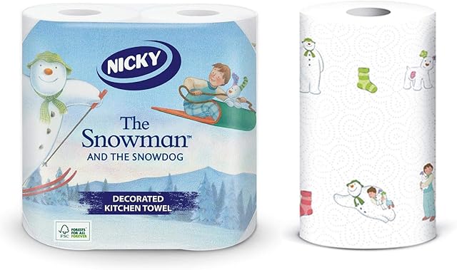 Nicky The Snowman and The Snowdog Decorated Kitchen Towels, Pack of 2