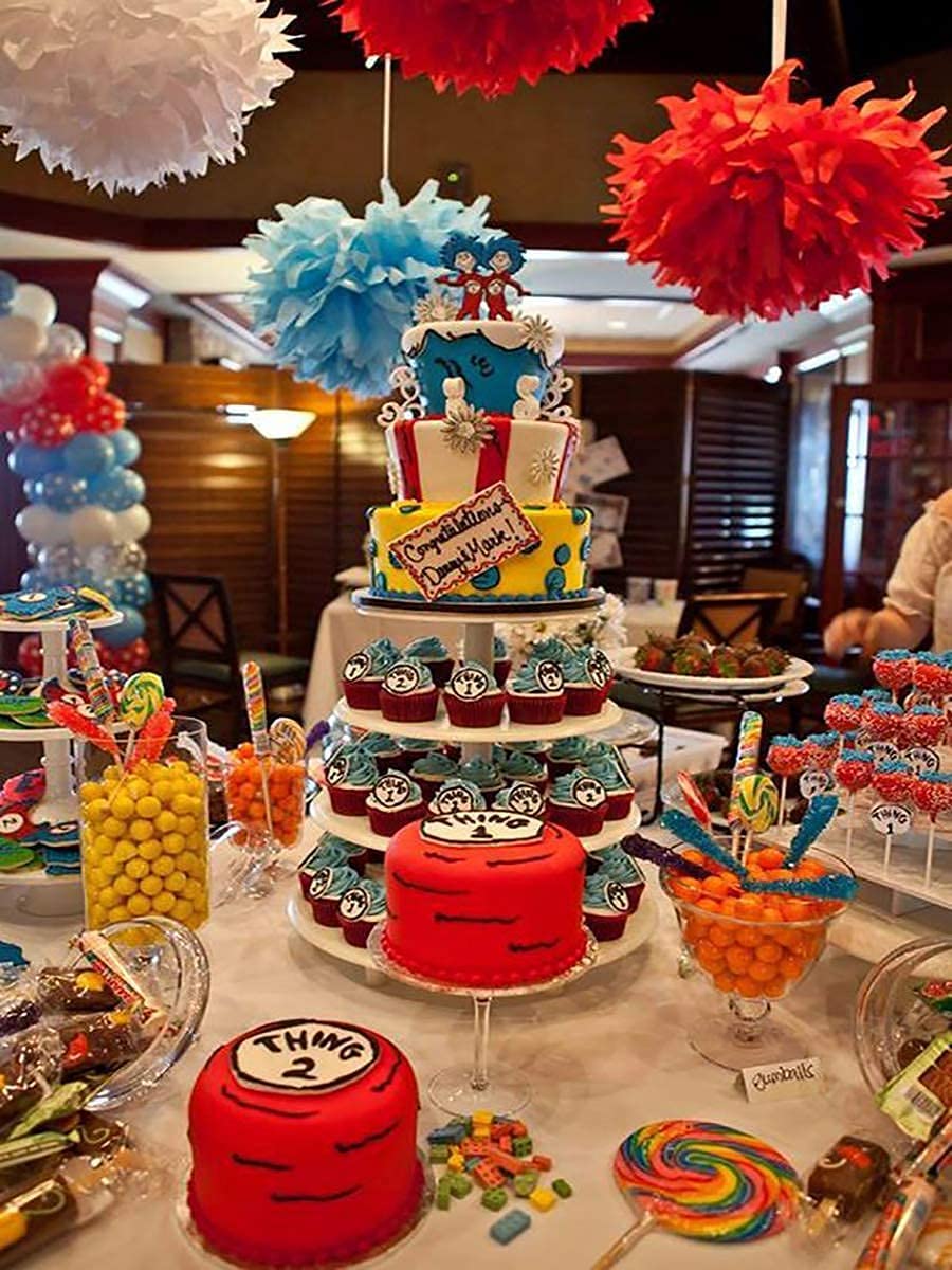 Dr Seuss Baby Shower Decorations/Thing 1 and Thing 2 Baby Shower/Dr. Seuss Cat in the Hat Party/Airplane/Blue White Red Tissue Paper Flower Circus Carnival Party Decorations