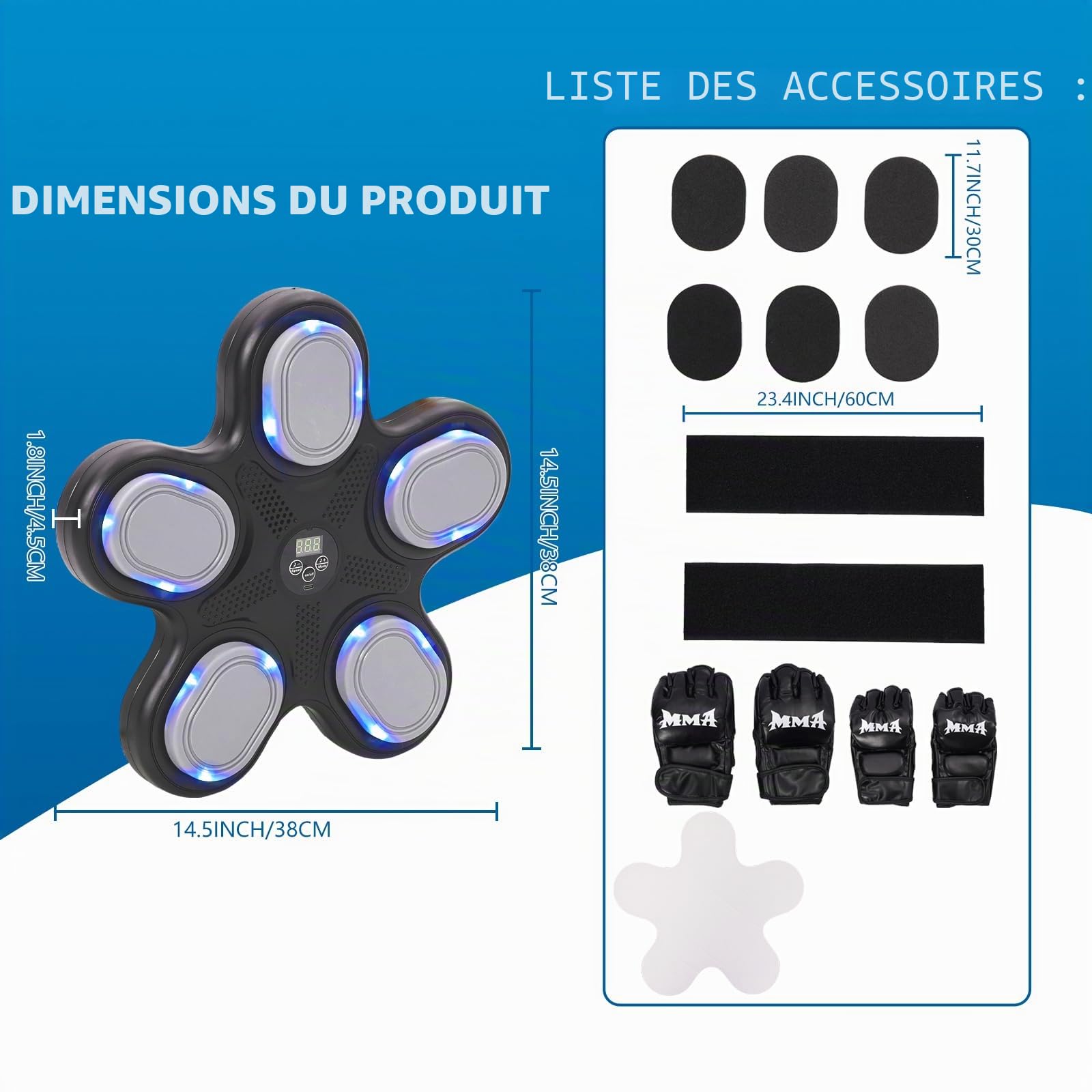 Machine de Boxe Musicale, Music Boxing Machine Bluetooth avec Gants de Boxe Enfant et Adultes, 9 Modes de Vitesse Boxe Mural Musique pour la Maison