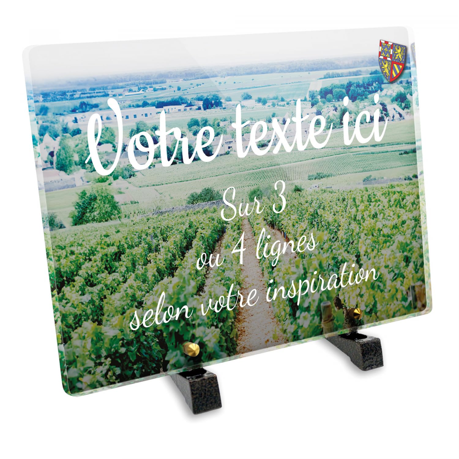 Targa funeraria rettangolare personalizzabile in plexi motivo regionale viti in Borgogna 02, diverse dimensioni, spessore 6 mm, personalizzata su più linee 30 x 20 cm