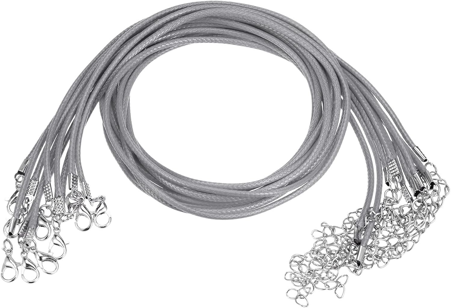 HARFINGTON 10pcs Waxed Necklace Cord Bulk, 16 Inches and 2mm Dia Necklace String Rope with Clasp for Pendants, Bracelets, Necklaces, Jewelry Making Beading Supplies, Grey