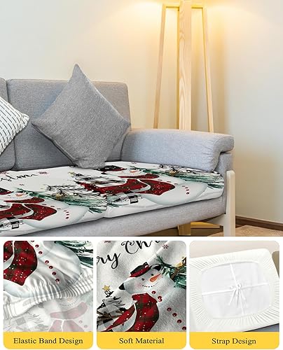 Miniatura 4 de Fundas de cojín elásticas para sofá de Navidad, diseño de muñeco de nieve, seccional, individual, en forma de L, con parte inferior elástica, diseño