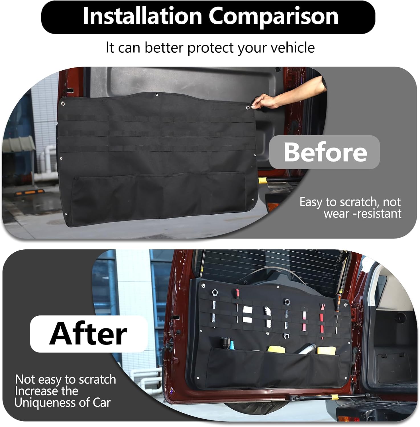 HAPPYHORSE FJ Cruiser 2007-2021 Tailgate Storage Bag, Black, 3-Compartment, Scratchproof, Car Trunk Organizer