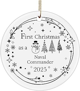 First Christmas as a Naval Commander 2025 Ornament - New Job Gifts for Navy Captain Naval Officer Employee Naval Leader Manager - Promotion, Grad - Party Decor - 3-Inch, Ceramic