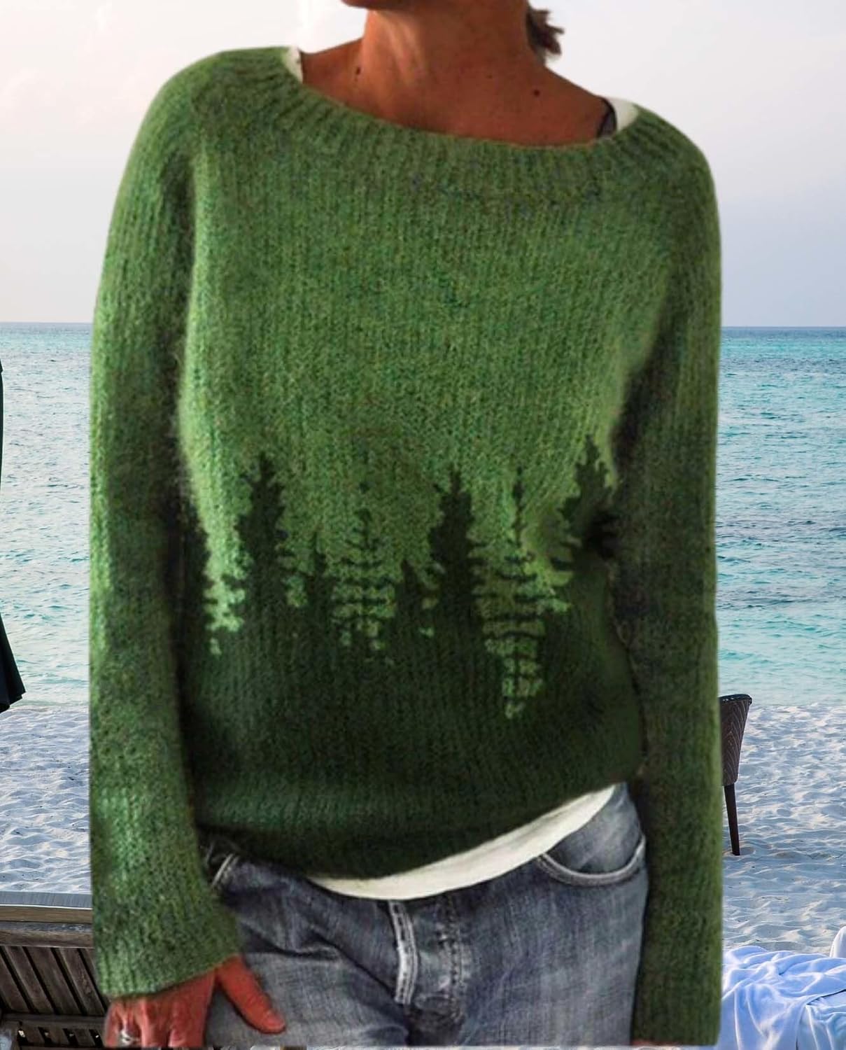 Womens Pullover Vintage Sweater Casual Loose Long Sleeve Knitted Sweater Autumn and Winter Striped Vintage Designs - Image 3