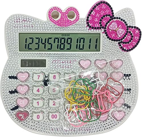 Calculadora científica de 7.3 pulgadas, con batería solar, calculadora financiera blanca con diamantes de imitación, calculadora de oficina básica,