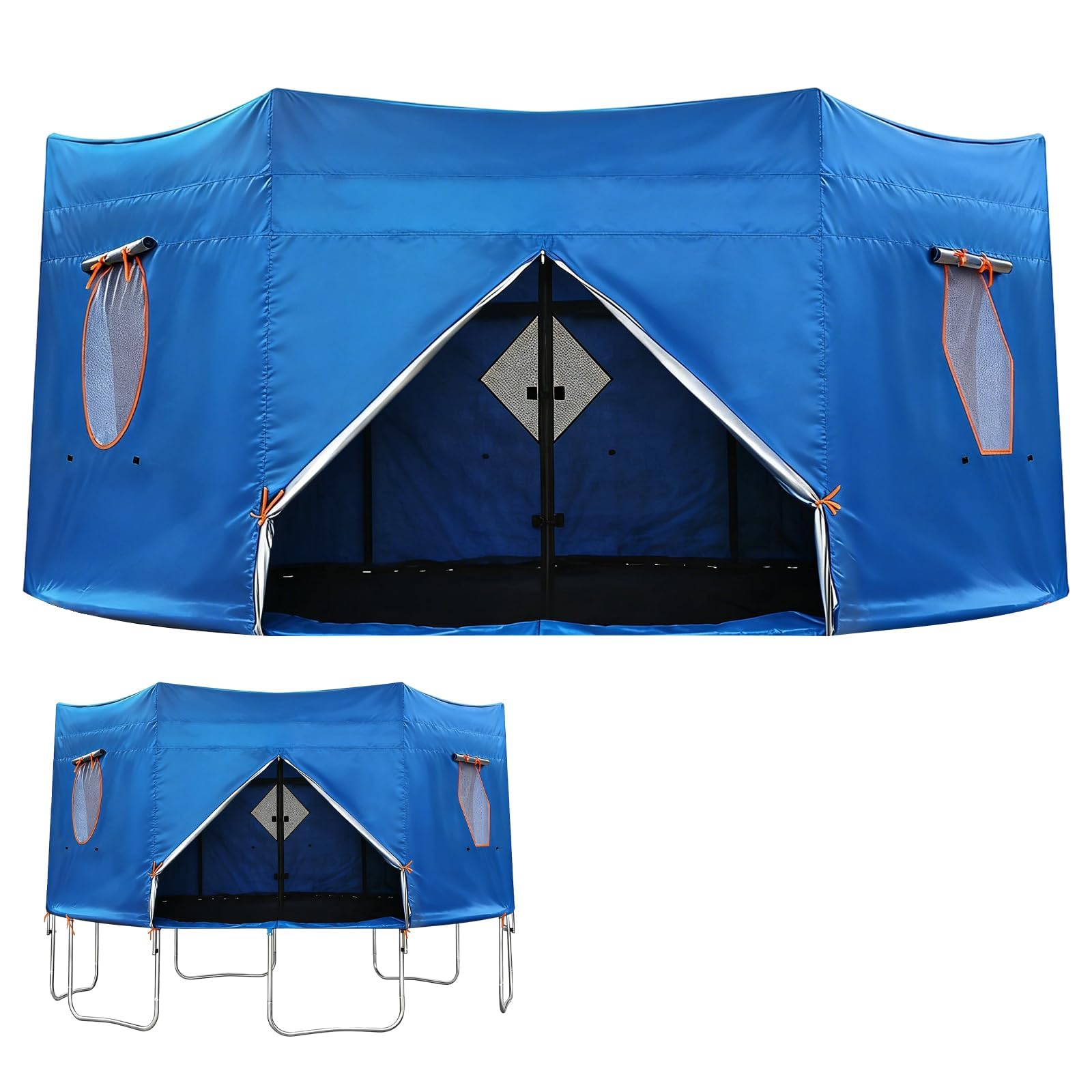 8ft Trampoline Tent Cover, Waterproof Trampoline Sun Shade with 4 Ventilated Windows, UV Protection Silver Coated Oxford Cloth, Sun Rain Mosquito Proof for 8FT Straight Pole Trampolines, Blue, 6 Pole