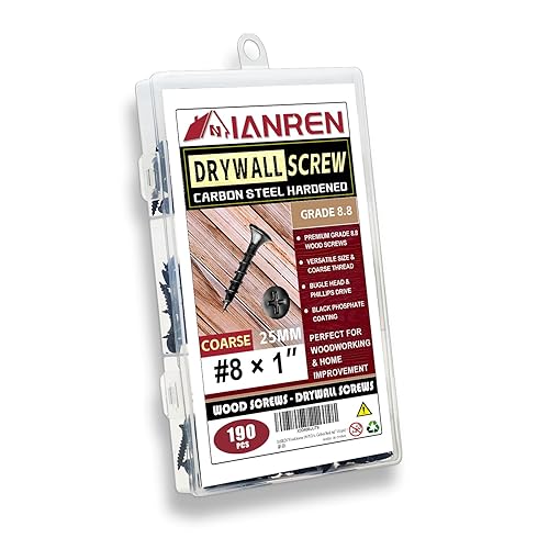 Miniatura 10 de 200 tornillos Phillips de cabeza plana de alta resistencia de grado prémium 8.8 # 6 x 1 pulgada para madera  Tornillos para paneles de yeso  Cabeza