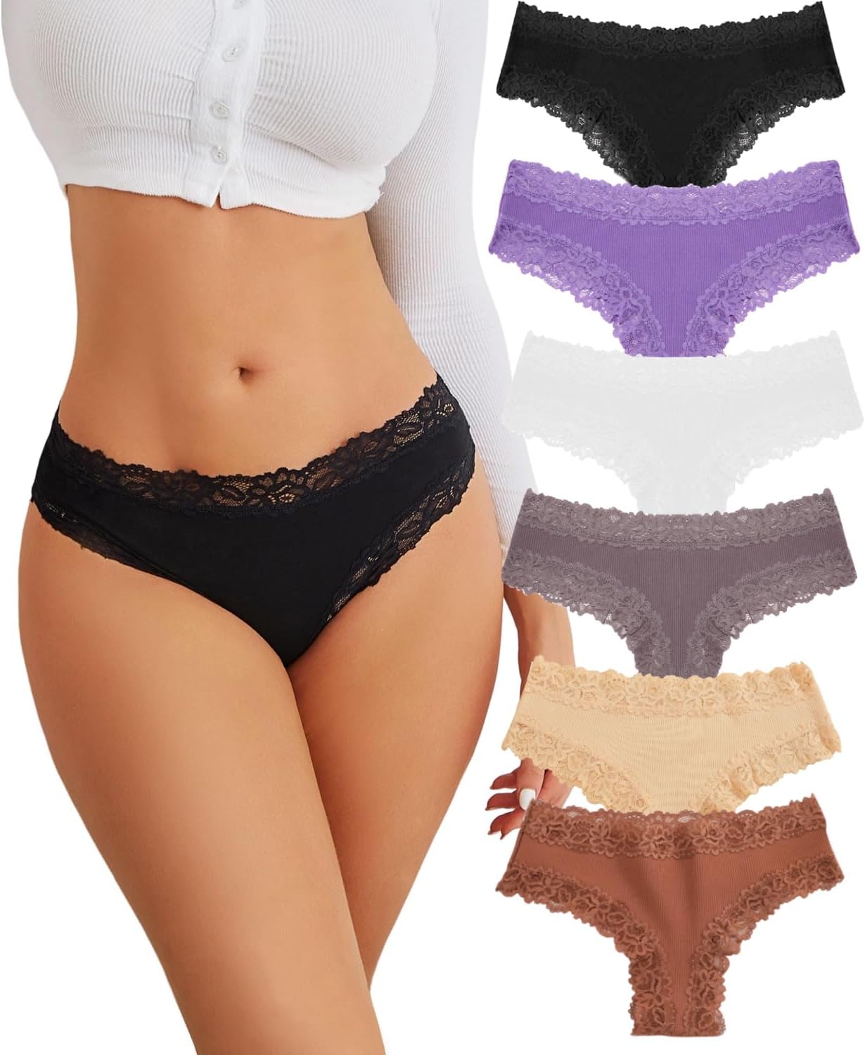 Sexy Underwear for Women Pack Low Rise Lace Hipster Panties Soft Breathable Womens Briefs
