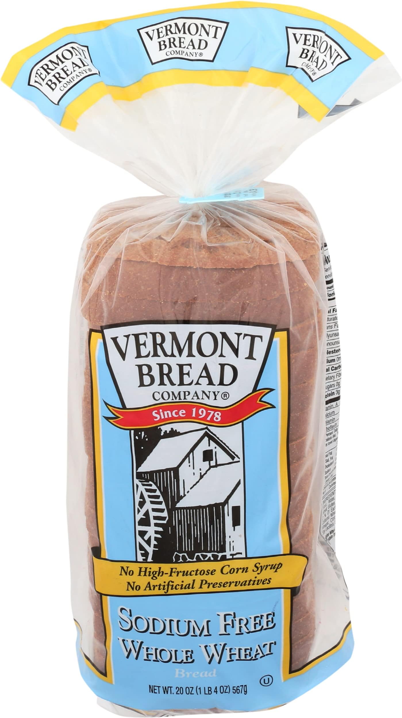 VERMONT BREAD Sodium Free Whole Wheat Bread, 20 OZ
