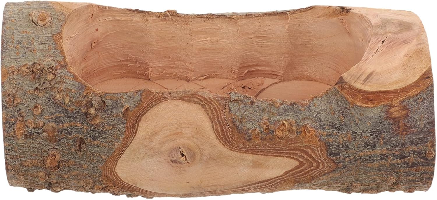 Wooden Hamster Food Bowl with Double Slot, Small Pet Food Dish for Guinea Pig and Chinchilla, Natural Fruit Wood Feeding Bowl for Small Animals