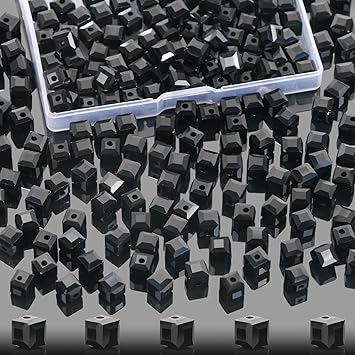 400 Pcs 2mm Cube Crystal Glass Beads for Jewelry Making, Square Crystal Beads with Box for DIY Craft Bracelets Charms Black