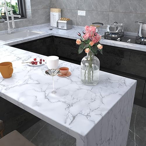 Miniatura 2 de Papel adhesivo de mármol gris mate de 15.7 x 78.7 pulgadas, película de vinilo autoadhesiva, extraíble, impermeable, para encimera, gabinete, cocina