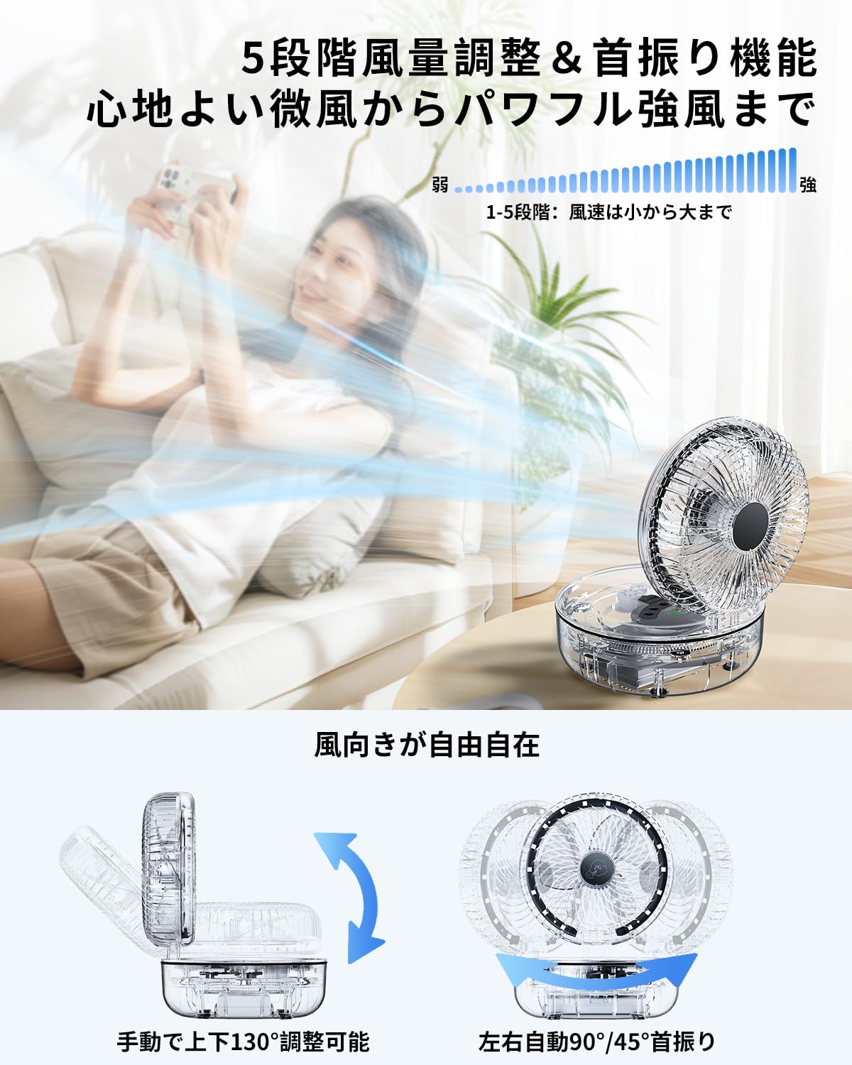 Amazon | 扇風機 折り畳み コードレス 20000mAhバッテリー 最大83H連続 
