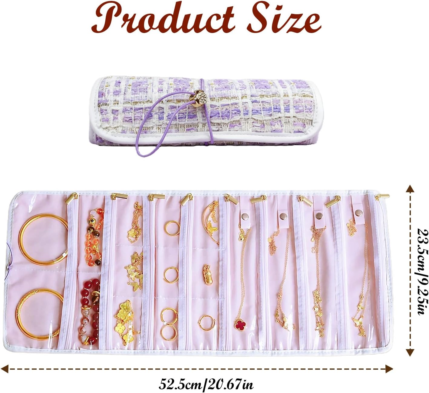 Portable Travel Jewelry Organizer Roll with 17 Zippered Compartments,Tangle-Free Necklace Storage Bag,Travel Jewelry Pouch for Bracelets, Earrings, Rings, Brooches (Green) - Image 2