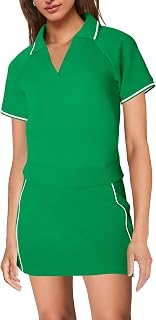 Womens Workout Sets 2 Piece Outfits V Neck Short Sleeve Polo Shirt and Tennis Skort Set with Pockets