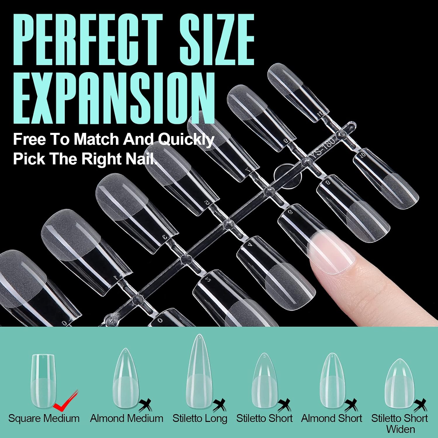 TOMICCA 240Pcs Medium Square Gel Nail Tips - Half Matte Full Cover Pre-Buffed Tips, 240PCS-Medium Square 01, 240 Count (Pack of 1) - Image 3