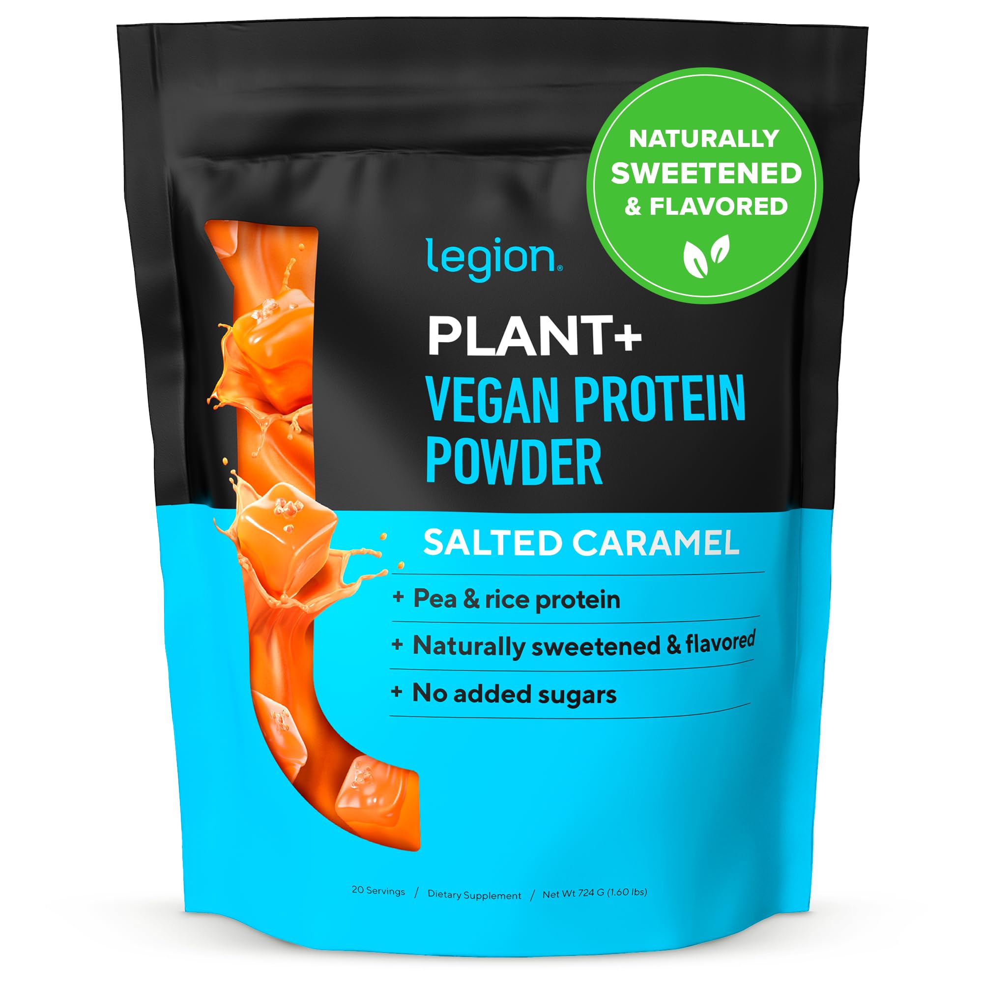 LEGION Plant+ Vegan Protein Powder, Rice and Pea, Plant Based Protein Blend. Gluten Free, GMO Free, Naturally Sweetened and Flavored, 20 Servings, 2 Lbs (Salted Caramel)