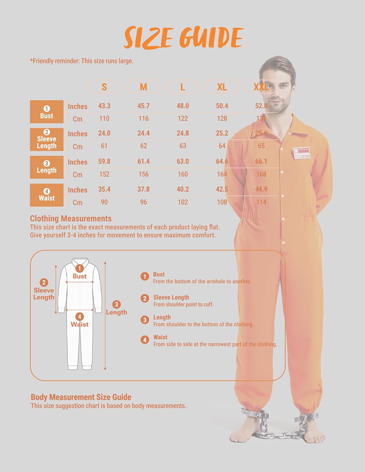 Spooktacular Creations Orange Prisoner Jumpsuit Costume Men, Orange Jumpsuit Women, Halloween Costumes Adult Unisex