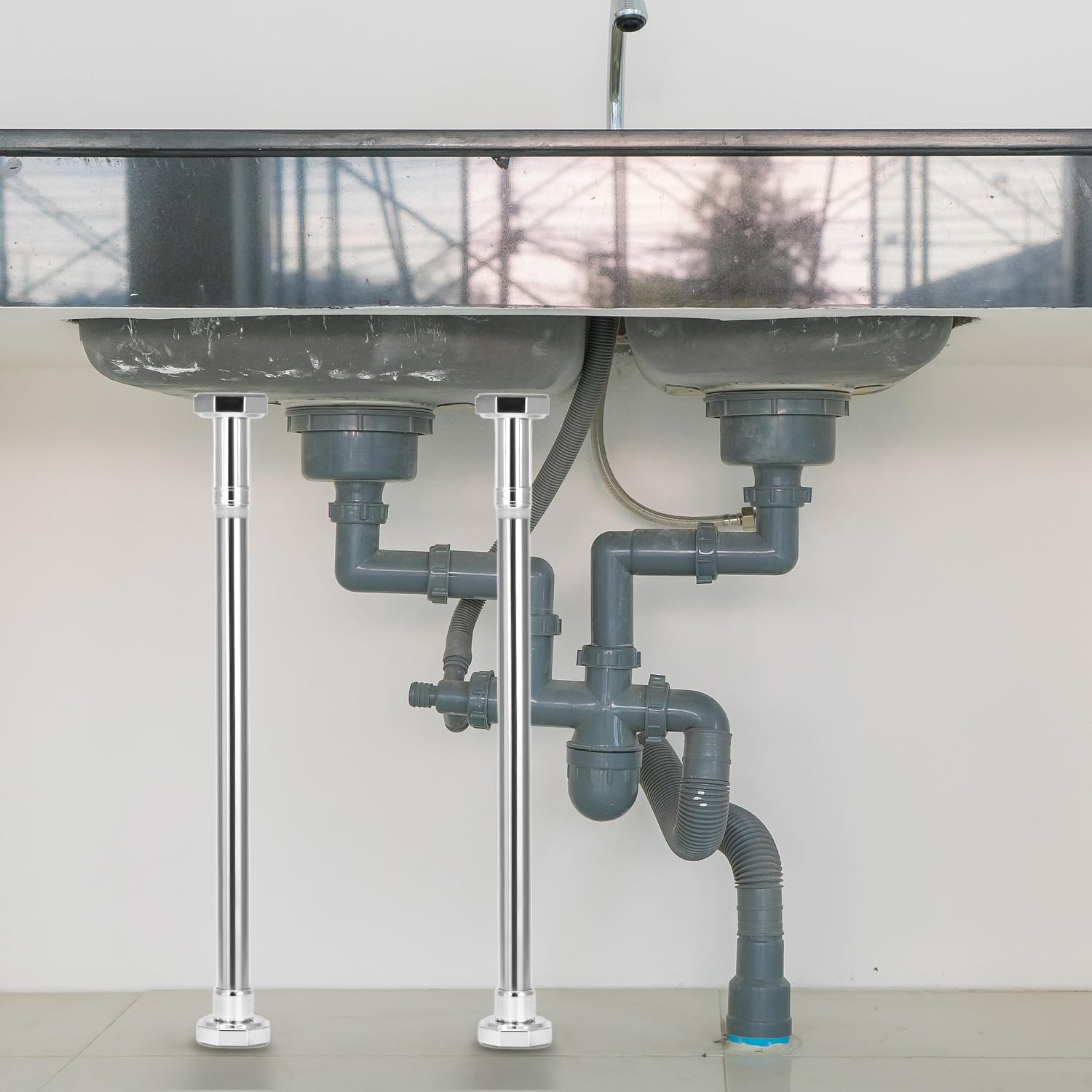 QWORK Undermount Sink Brackets, 2 Pack Adjustable Stainless Steel Undermount Sink Support Legs (19.7-31.5), for Kitchen Sink