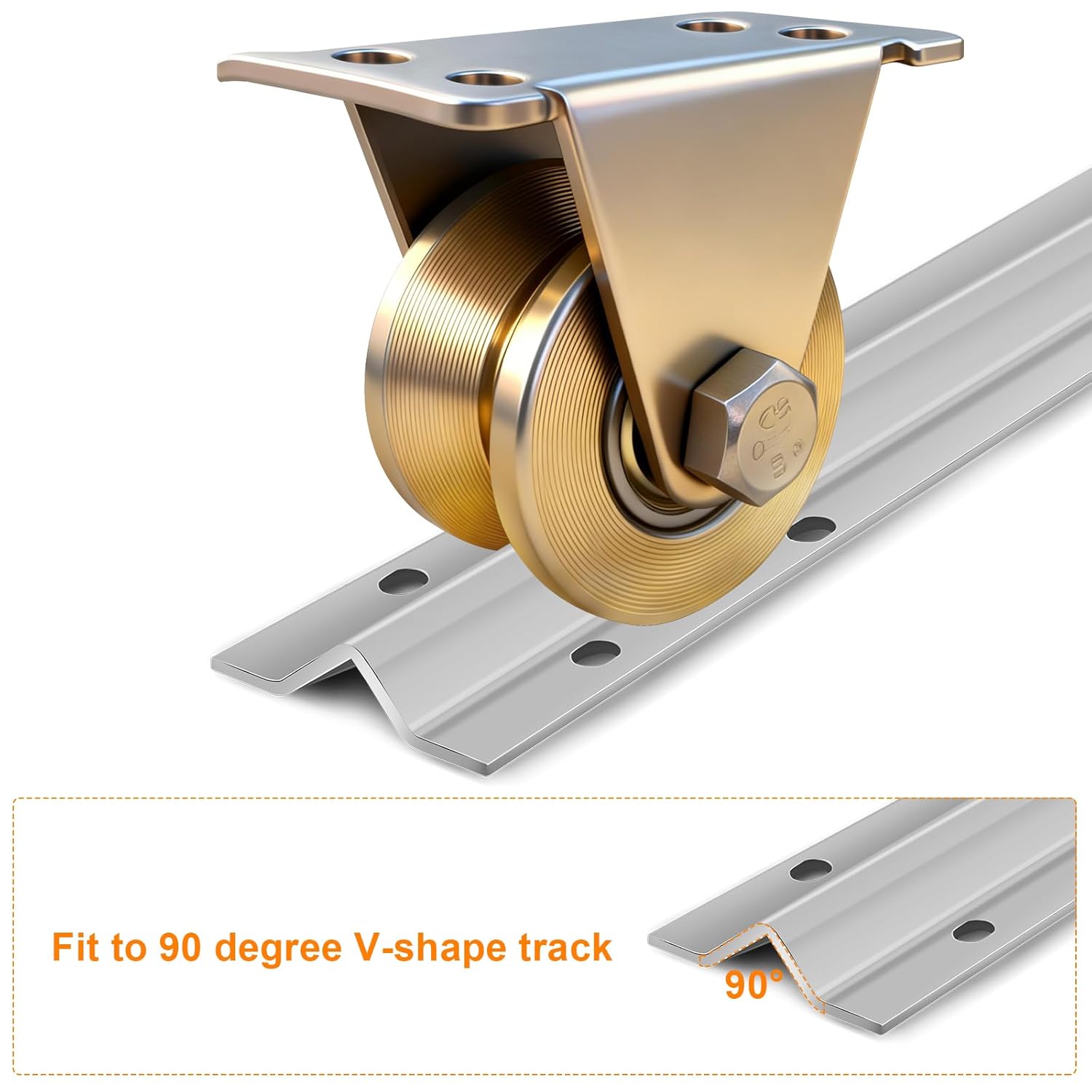 2" V-Groove Sliding Gate Wheels, Heavy-Duty Rigid Casters for Inverted V-Track Rails, Industrial Roller Set with 2500 lb Total Load Capacity, 4-Pack