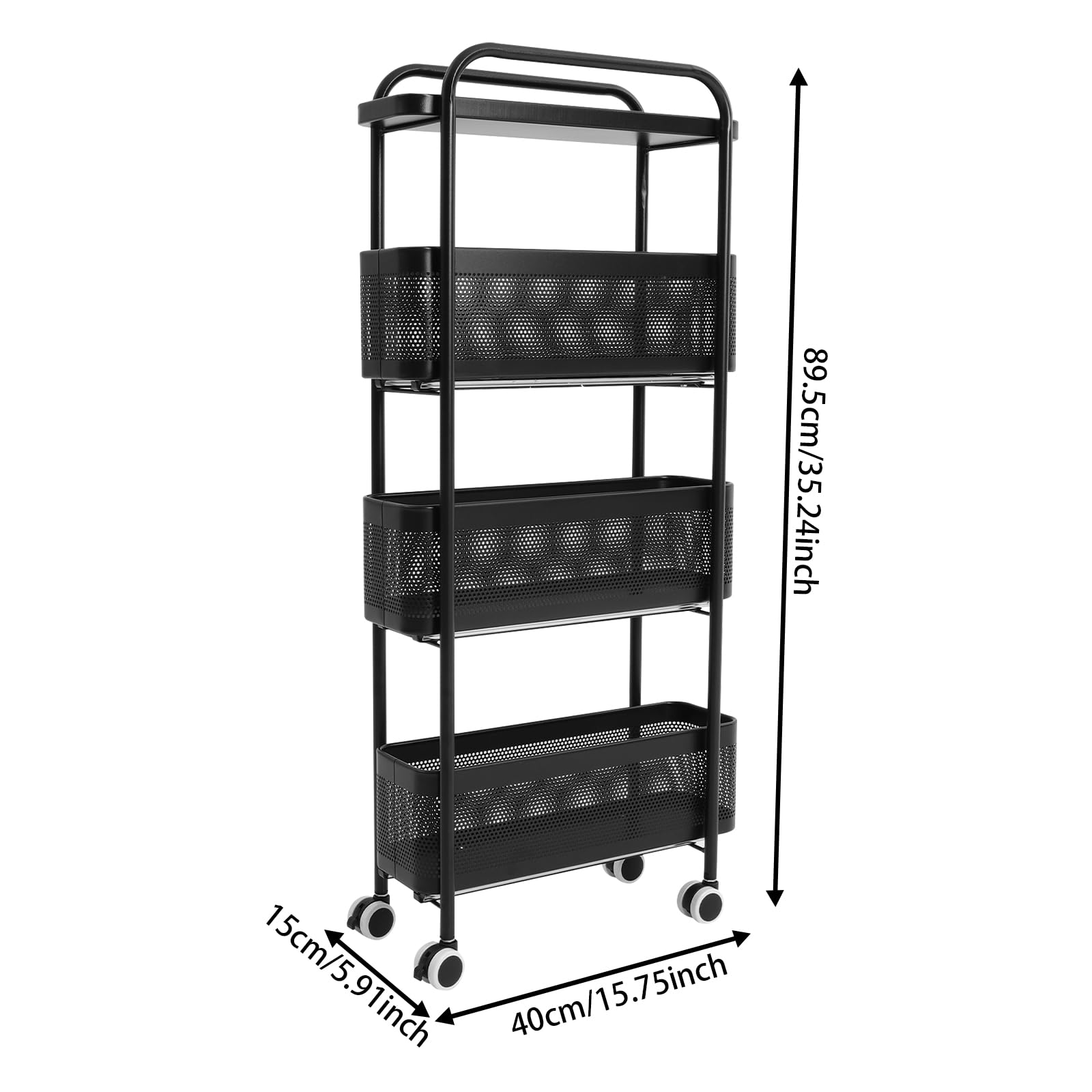 Carrello sottile con 4 cesti estraibili, carrello per nicchia, carrello da cucina sottile, in acciaio al carbonio, salvaspazio, versatile, per cucina, bagno, soggiorno