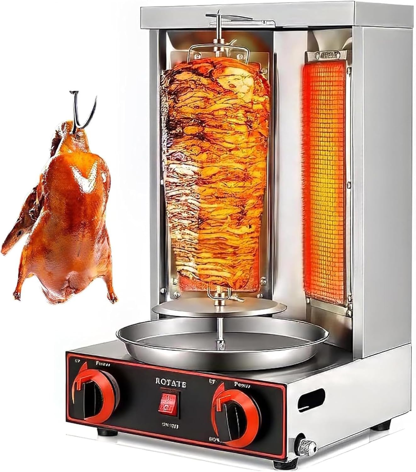Commercial Vertical Shawarma Grill Machine, Doner Kebab Machine | Gas Gyro Rotisserie, 50-350°C Temp Control, for Street Food & Restaurant Use,A