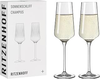 RITZENHOFF 8000004 Champagnerglas 200 ml - Serie Sonnenschliff - 2 Stück Kristallglas im Geschenk-Set - Made in Germany | Artikelnr. 8000004, Serie Sonnenschliff, 2 Champagnergläser 200 ml, Kristallglas, spülmaschinenfest