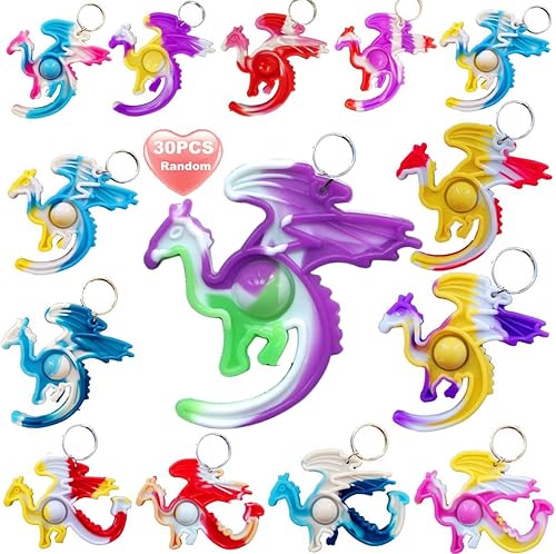 Paquete de 30 juguetes para la ansiedad con diseño de dragón a granel arcoíris para niños, regalos de fiesta de cumpleaños, vacaciones, regalos y