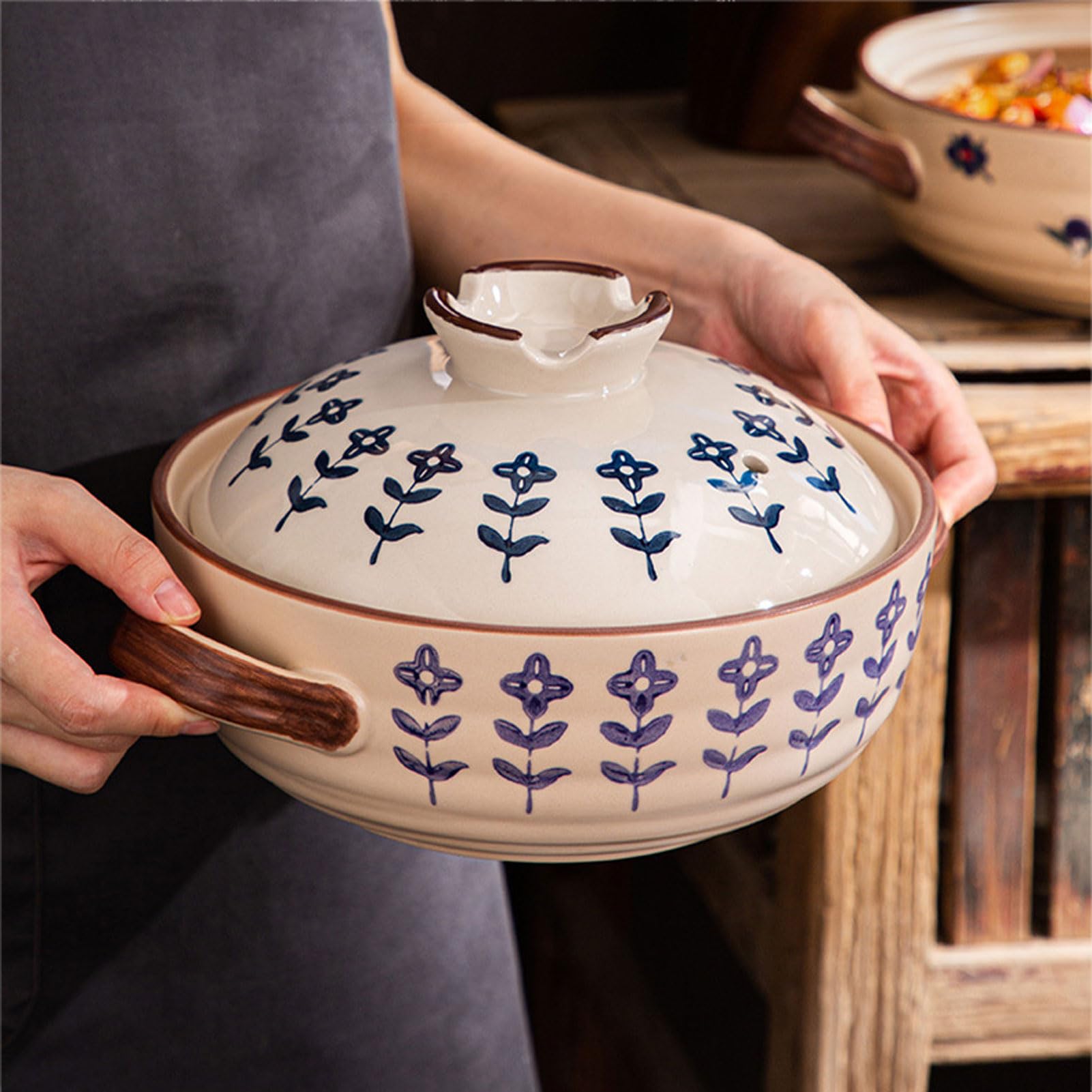Cazuela De Cerámica, Olla De Barro Japonesa Olla De Arroz De Piedra Donabe con Tapa, Olla De Barro Olla De Cerámica Olla De Cazuela Olla De Cocina Saludable Olla De Sopa Olla Caliente