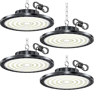 LED Hallenstrahler 100W 10000lm, 4 Stücke Hallenbeleuchtung UFO Lampe 6500K Kaltweiß, LED Werkstatt Deckenleuchte IP65 Wasserdicht AC 85-265V, für Werkstatt Garage Lager Keller