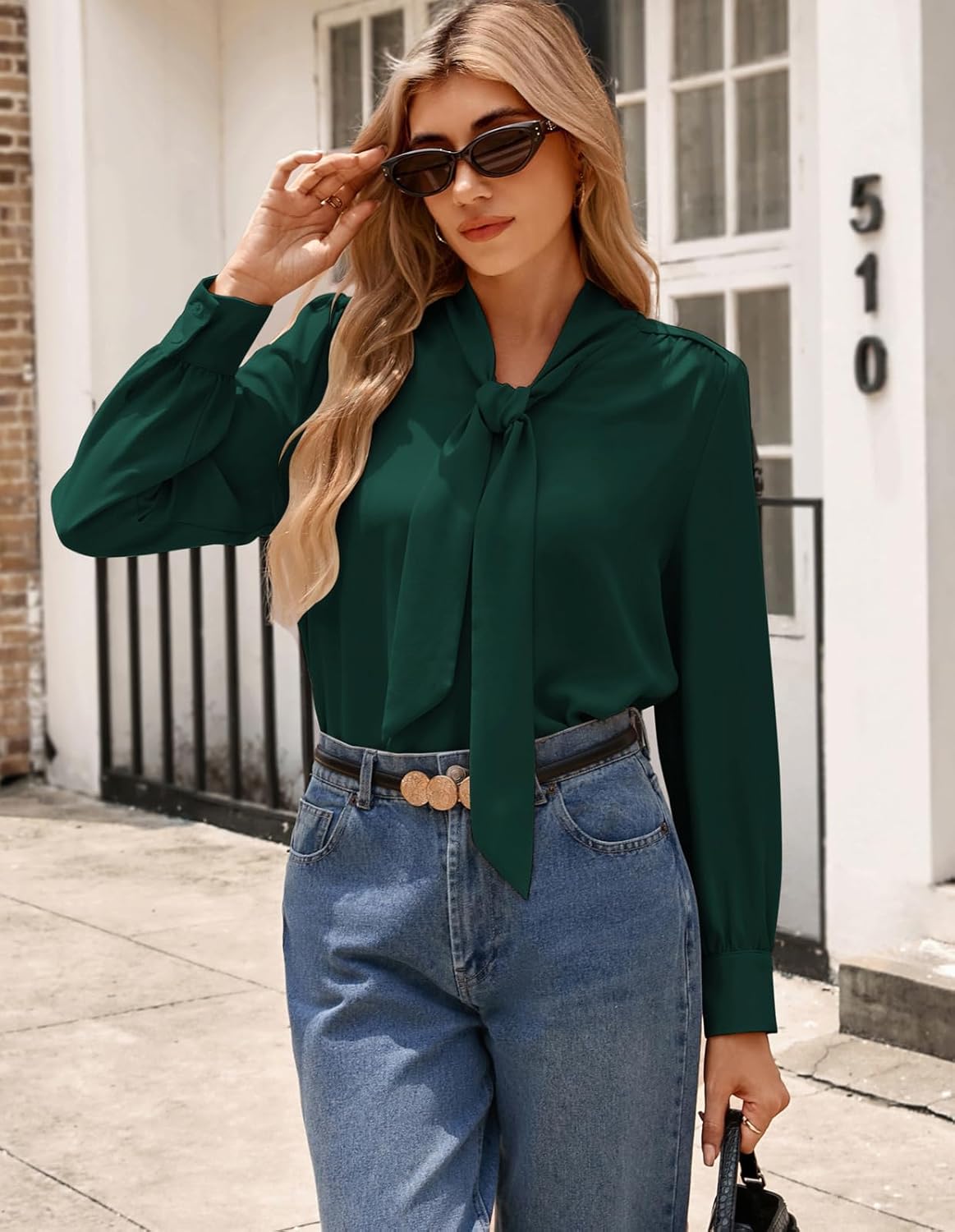 Kate Kasin Women's Bow Tie Neck Blouse 2026 Long Sleeve Work Shirt for Office Business Professional Dressy Casual Tops - Image 2