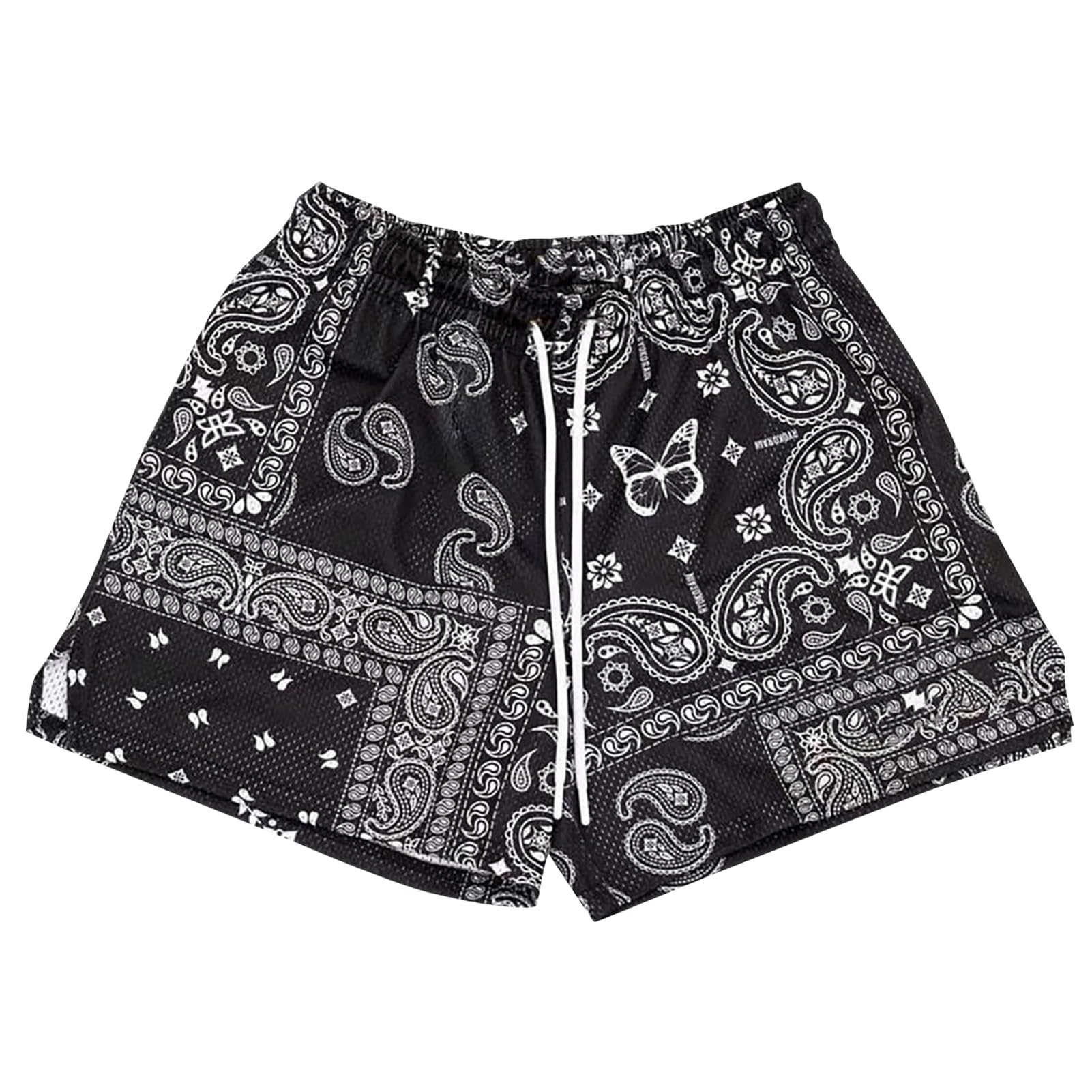 LEEYUSEN Men's Paisley Shorts Drawstring Bandana Print Casual Workout Athletic Basketball Beach Boxing Summer Shorts