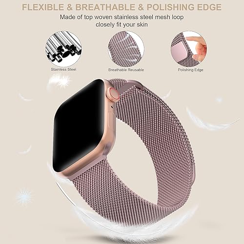 Miniatura 8 de TRA Correa de metal de acero inoxidable compatible con Apple Watch Band 1.496 in 1.654 in 1.575 in 1.732 in 1.614 in 1.772 in 1.929 in, correa de