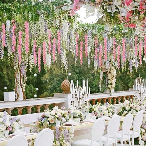 Miniatura 4 de Paquete de 12 guirnaldas de vides de flores de glicina, cuerdas de flores artificiales de 3.75 pies, flores colgantes falsas, guirnaldas de glicina