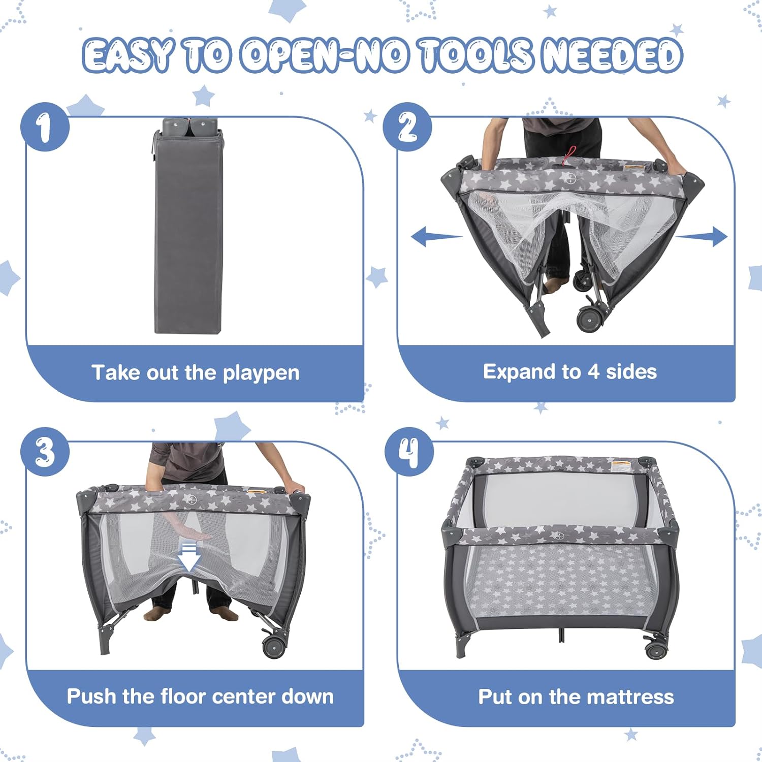 HONEY JOY Pack and Play, centro de guardería plegable 3 en 1 con moisés