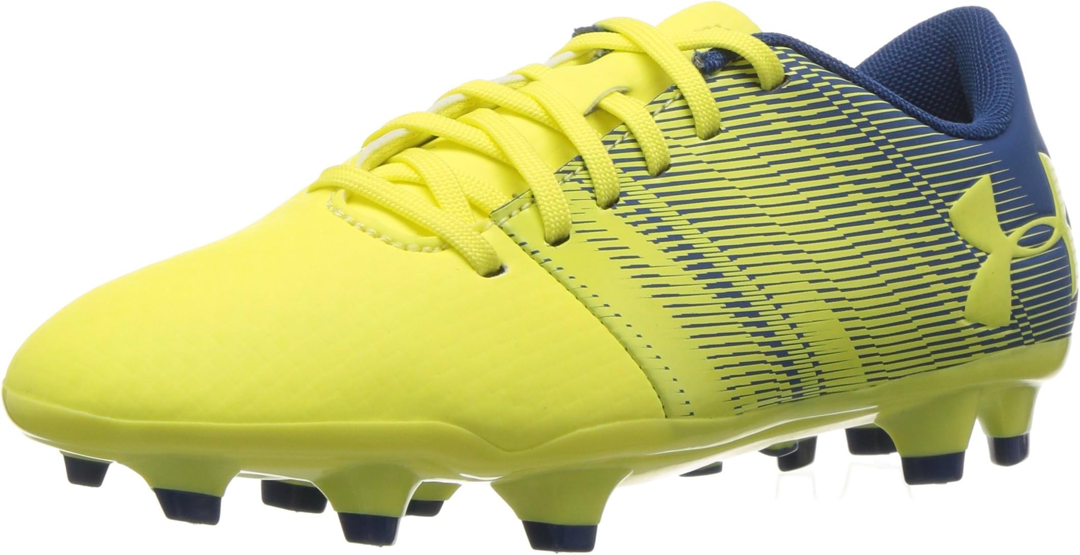 Under Armour Kids' Spotlight DL Jr. Firm Ground Soccer Shoe, Tokyo Lemon (300)/Moroccan Blue, 5