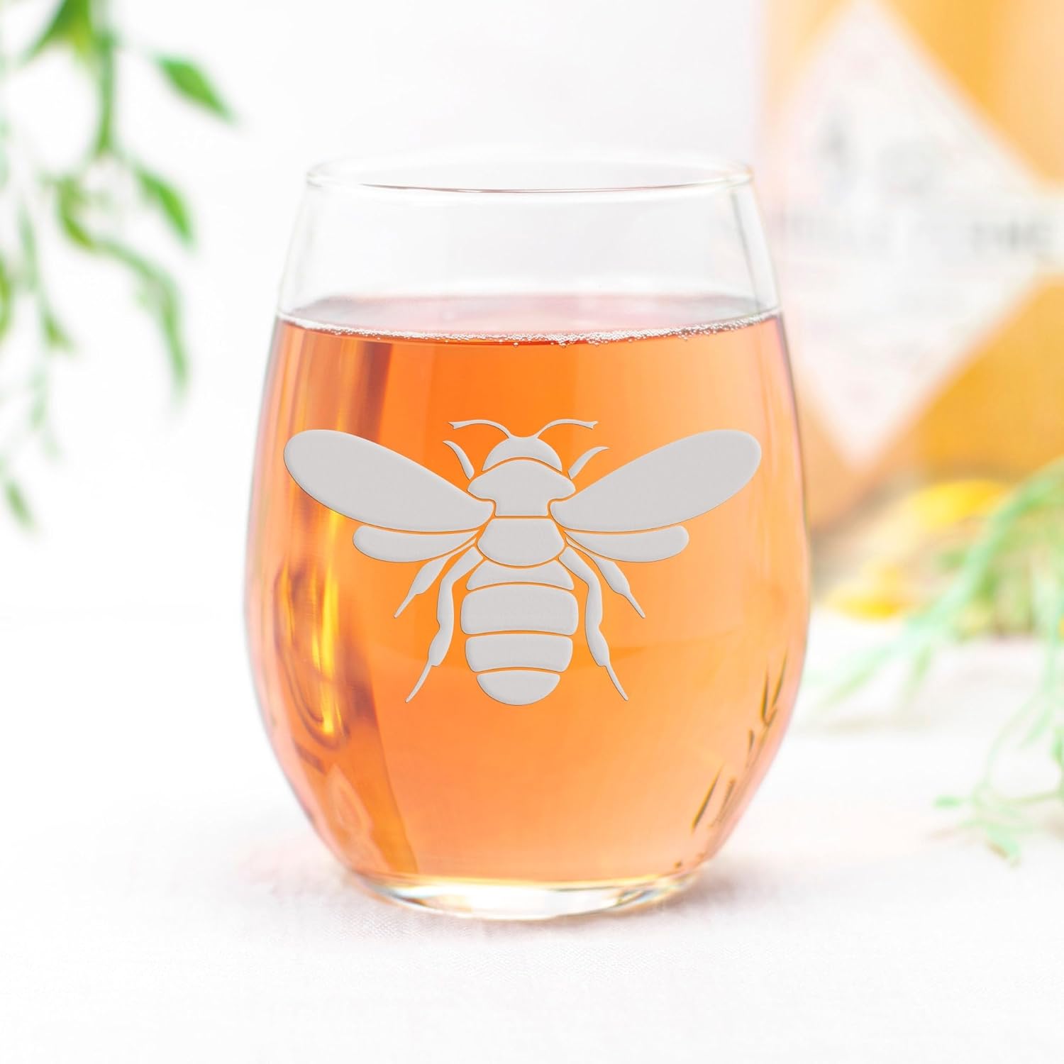 Bumble Bee Stemless Wine Glass - Sweet Gift for Beekeepers or Bee Lovers - 2 Glasses