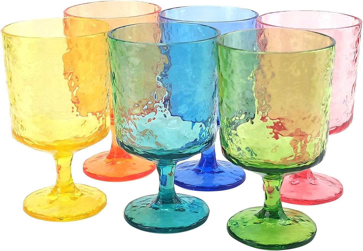 12 oz Ice Carved Goblets Set of 6, Reusable Acrylic Red Wine Glasses for Cocktail/Juice/Drink, BPA Free, Shatter Proof, Dishwasher Safe (Multicolor)