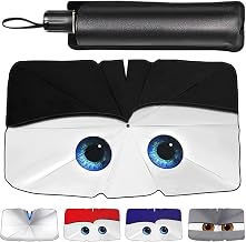 Universal Car Sun Shade for Sedan, SUV, MPV, Lovely Eyes Design, Includes Storage Bag, UV and Thermal Protection, 145 x 79 cm, Black