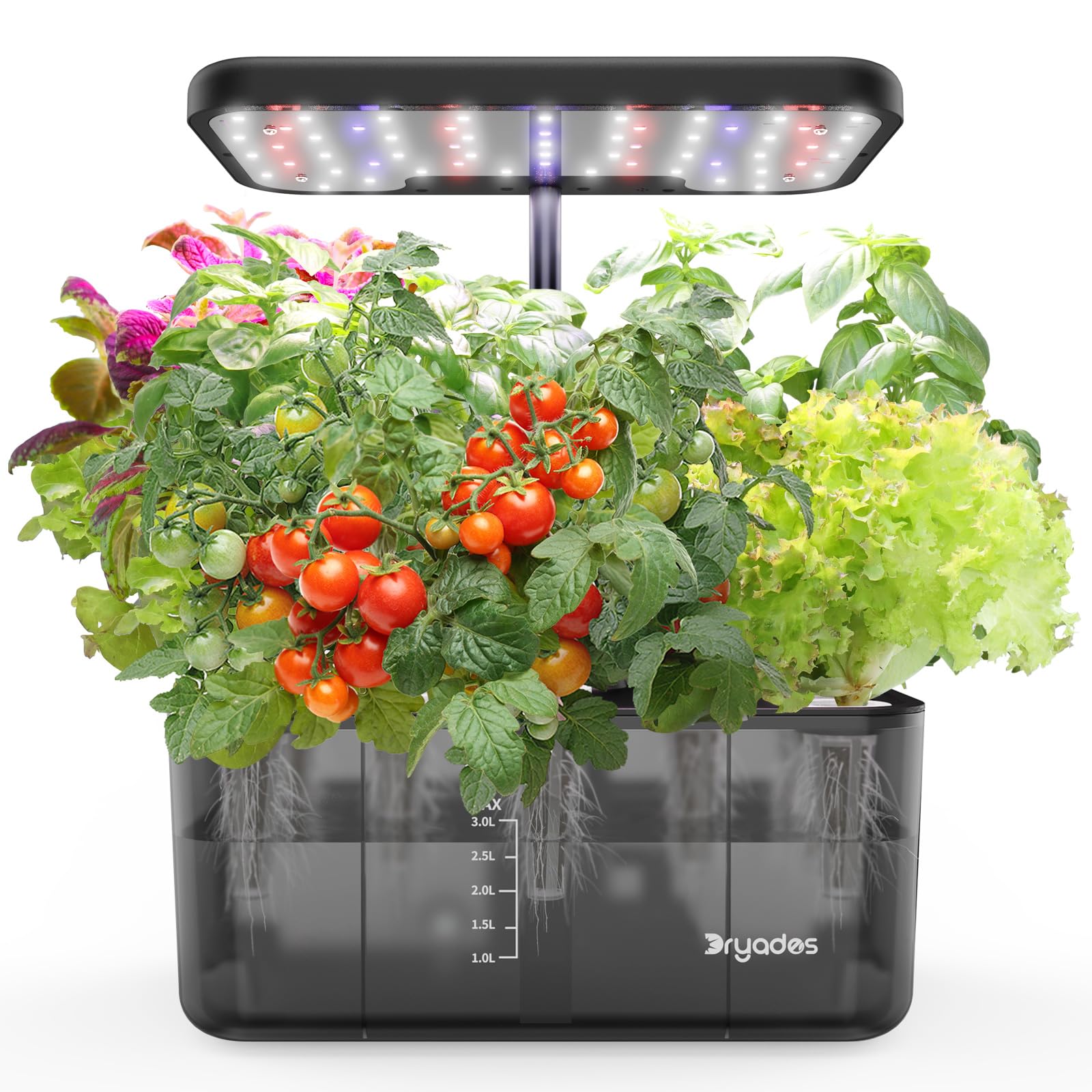 DRYADES 8-Pod Hydroponics Growing System Translucent Indoor Herb Garden with LED Grow Light Smart Quiet Pump Plant Germination Kit for Hydroponic Herbs, Vegetables, Lettuce Harvest on Countertop