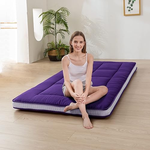 Miniatura 31 de MAXYOYO - Colchón tipo futón japonés, acolchado, para cama, extra grueso, plegable, transpirable, tumbona para el suelo, cama de invitados para Gris