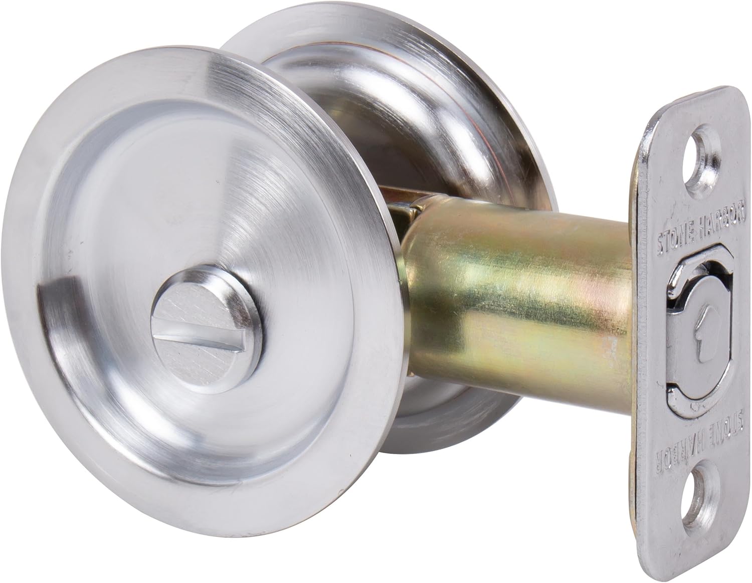 Stone Harbor Hardware Round Pocket Door Lock, Privacy Function, 2-3/8" Backset, Satin Chrome