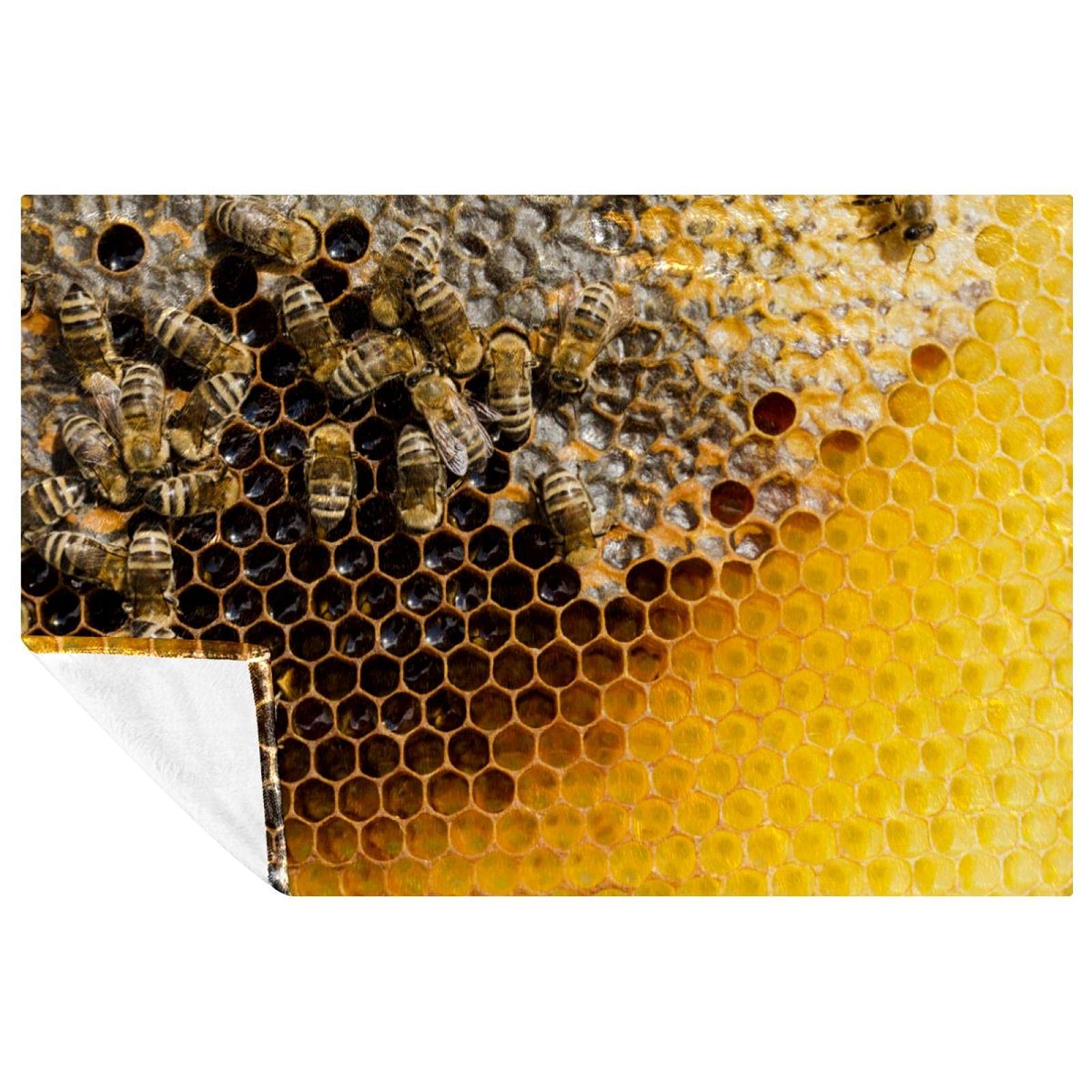 Couverture en nid d'abeille imprimée abeilles de 150x100 cm pour lit