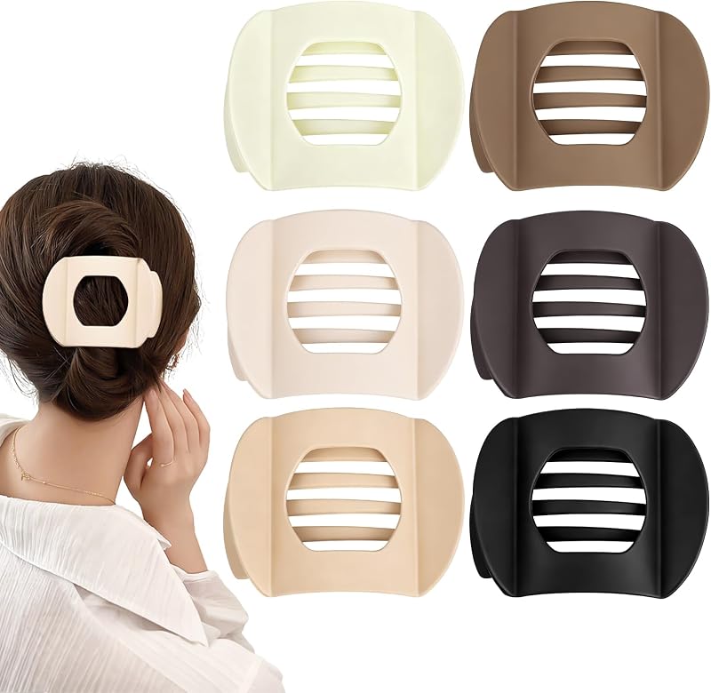 obeoby 6 Pcs Flat Hair Claw Clips For Women Girls, French Barrettes Set | Natural Colors, Non-Slip Plastic Hair Pins For Medium Hair Volume Accessories Gifts