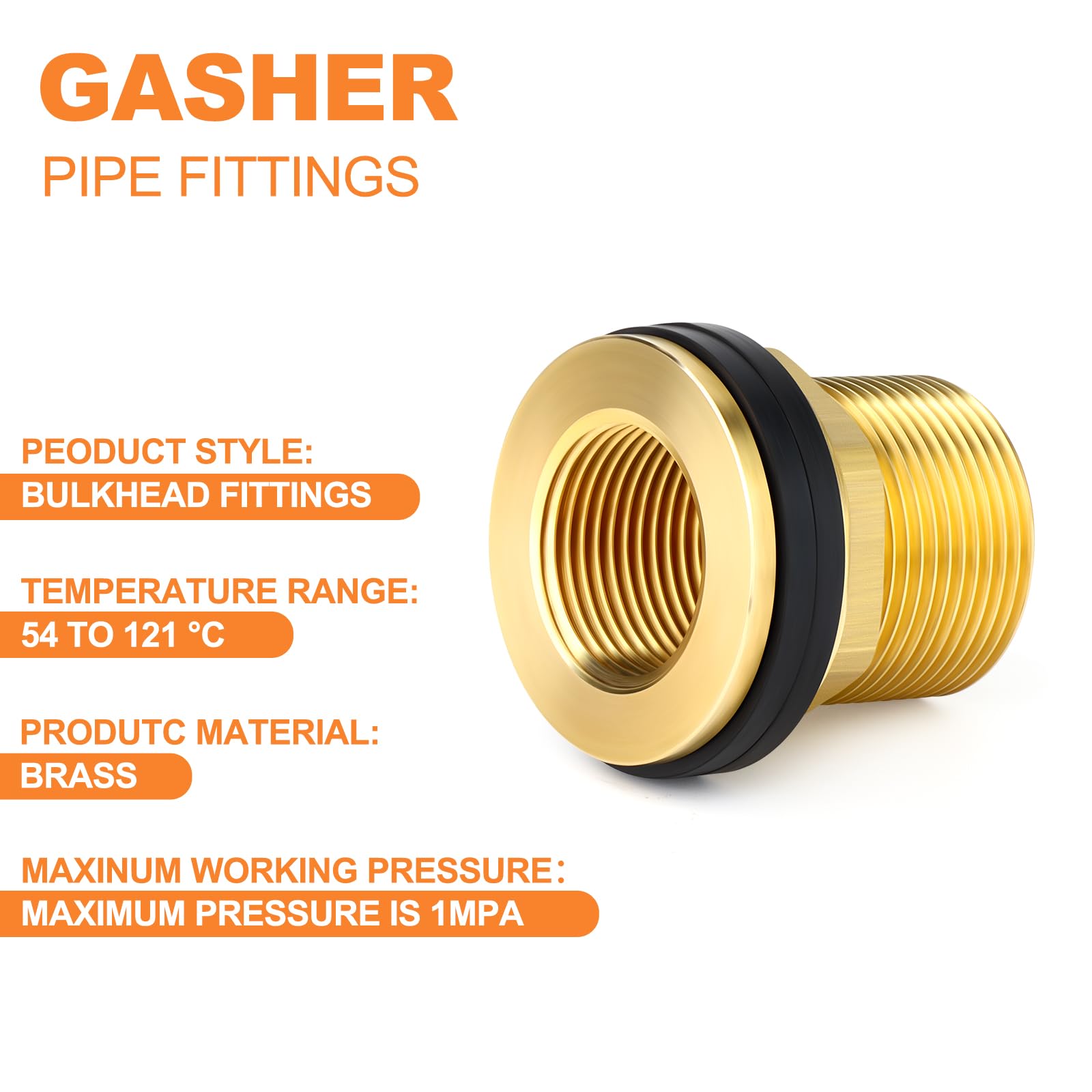 GASHER 2 Pezzi Ottone 1-1/4" Femmina 1-1/2" Maschio BSP Bulkhead Tank Connector Adattatore con Anello in Gomma