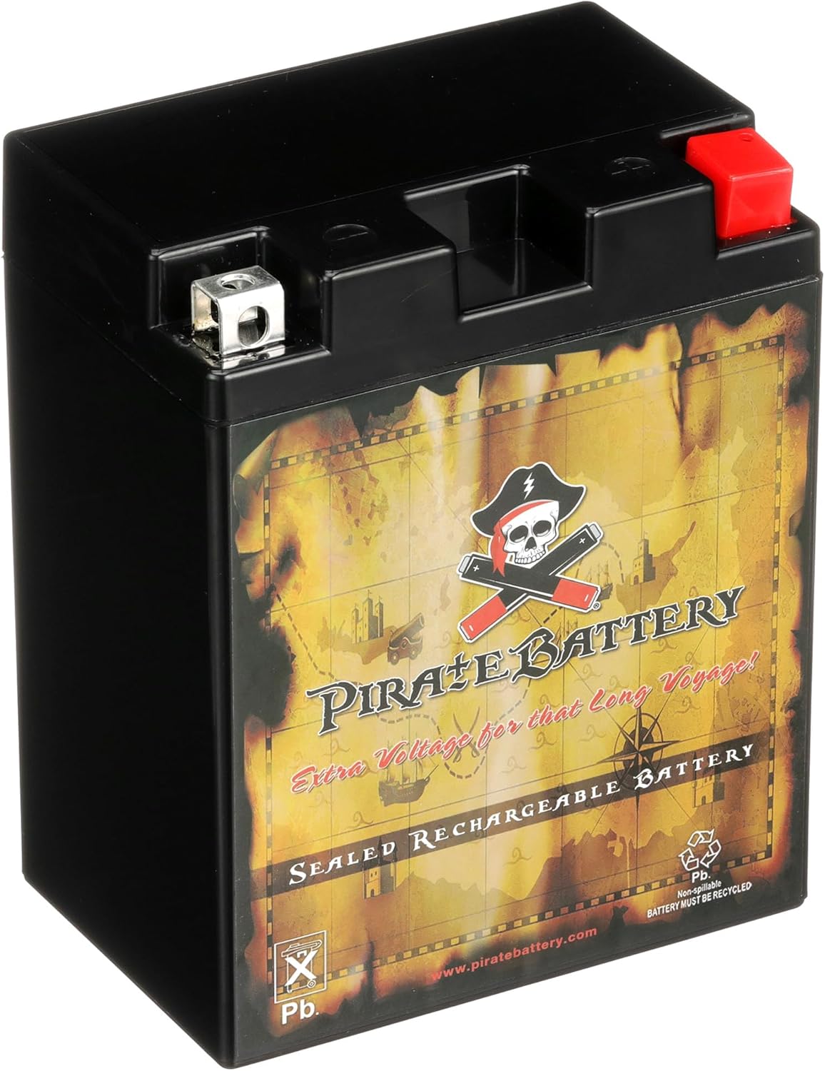 Pirate Battery 14AHL-BS Maintenance-Free, 210CCA, 12V 14Ah Battery Replacement for ATV, Motorcycle, Jet Skis, Scooter, UTV, and More - Nut and Bolt (T3) Terminal