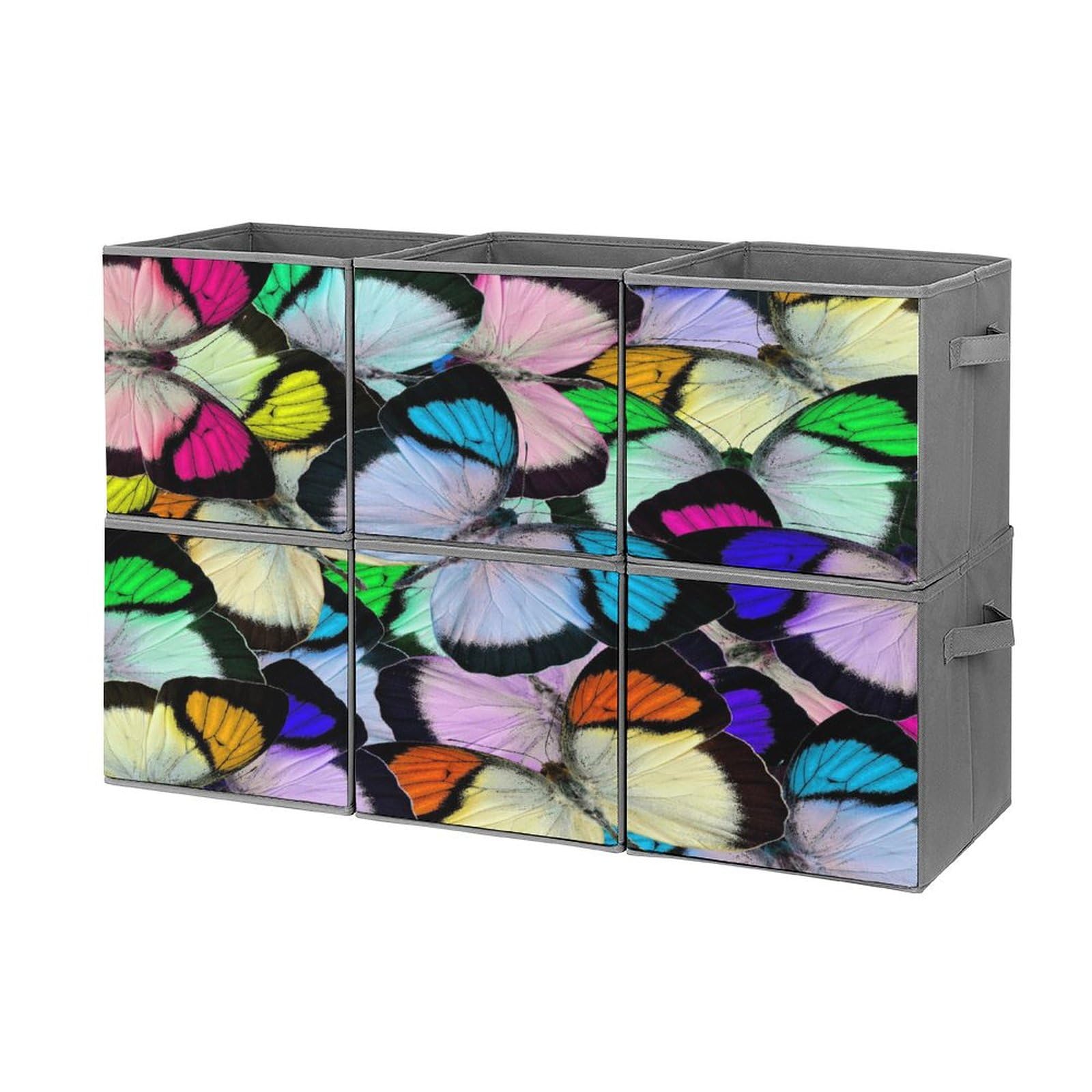 Składane kostki do przechowywania, akwarela, sztuka, motyl, 6-pak materiałowych pojemników do przechowywania z uchwytami, ubrania, koc, zabawki, organizer do domu, biura, 28 x 28 cm