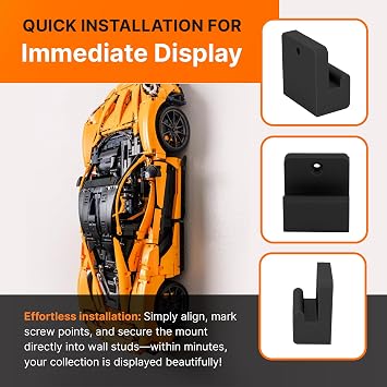 SplashNColor Wall Mount for Lego - Secure ABS Wall Hook & Hanging Display Solution for MCLAREN P1 42172 Showcase Your Builds in Style! Space-Saving Wall Decor - 1 Pack (Black)