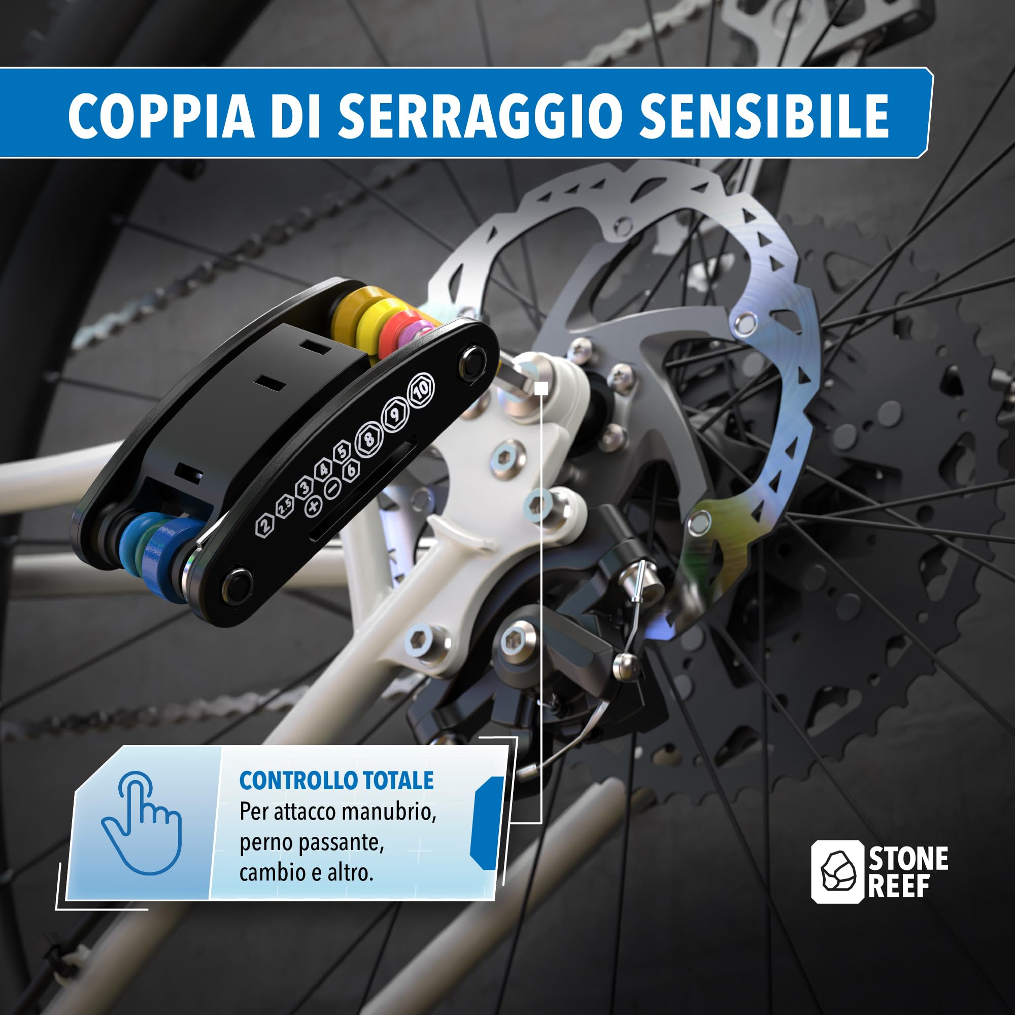 16 in 1 - Utensile CRV con chiave esagonale da 2 a 6 mm, chiave a bussola 8/9/10 mm, cacciavite a croce e a taglio, chiave a bussola 8/10/15 mm, set di attrezzi per bicicletta per MTB e bici da strada